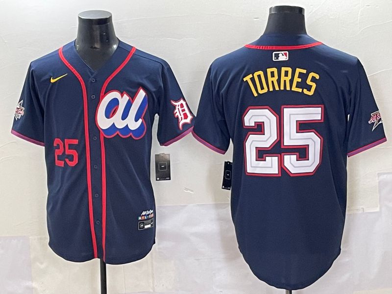 Men 2025 Detroit Tigers #25 Torres Blue All star Blank Blue Nike MLB Jersey style 3